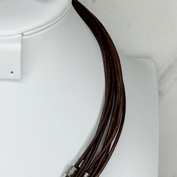 Chicos Multi Strand Brown Cord Silver Tone Necklace ✨ - Picture 4 of 14